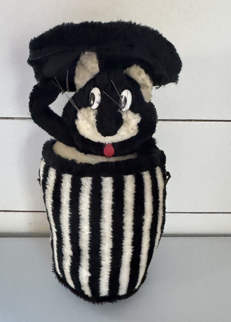 Vintage Stray Alley Cat Trash Can Black Stripe Plush 10" 1984 A-1 Novelty Co.